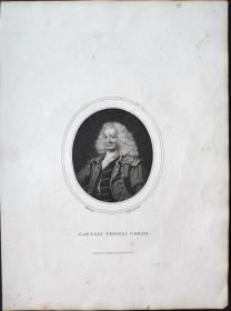 1824年 铜版画 雕刻凹版《托马斯·科拉姆上尉 CAPTAIN THOMAS CORAM》-英国画家 威廉·荷加斯（William Hogarth）作品