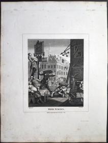 1824年 铜版画 雕刻凹版《啤酒街,BEER STREET》 英国画家 威廉·荷加斯（William Hogarth）作品