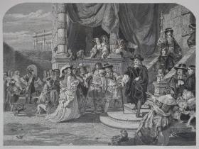 【弗农画廊系列、附资料页】1851年 钢版画《下台的克拉伦登勋爵 THE FALL OF CLARENDON》