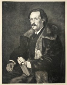 【汉斯·托马】1922年 铜版画 照相凹版《阿道夫·拜尔斯多夫 AdoIf Bayersdorfer》附资料页，汉斯·托马（Hans Thoma）德国画家