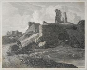 1814年 钢版画 雕刻凹版 中式拓裱《邓巴城堡  DUNBAR CASTLE》-出自 英国艺术家 卢克·克莱内尔（LUKE CLENNELL）作品，英国版画家 约翰-格里格 （John Greig）雕刻印制； 版画印制于印度纸，中式拓裱于皇室纸上(super royal paper)，纸张37x26cm