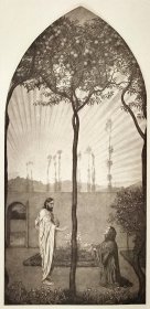 【汉斯·托马】1922年 铜版画 照相凹版《抹大拉的玛丽亚 Christus und Magdalena》附资料页，汉斯·托马（Hans Thoma）德国画家