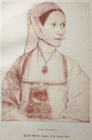 1885年 石版画《托马斯·莫尔的女儿 塞西里，CICELY NERON daughter of Sir Thomas More》源自 德国画家 小汉斯·荷尔拜因（HANS HOLBEIN）作品、弗朗茨·汉恩斯坦印制、德国吉满纸业手工纸印制、纸张47*34厘米