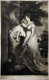 【限量300】1922年美柔汀铜版画 照相凹版《米尔德梅夫人和孩子 Lady Mildmay and Child》-原作 英国画家约翰·霍普纳，弗朗茨·汉恩斯坦印制，纸张49x35厘米