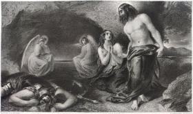 1853年 钢版画 雕刻凹版《墓穴，THE SEPULCHRE》- 源自 英国画家 威廉·埃蒂（William Etty）作品