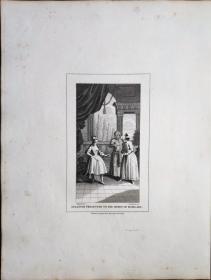 1824年 铜版画 雕刻凹版《格列佛觐见巴比伦女王,GULLIVER PRESENTED TO THE QUEEN OF BABILARY》- 英国画家 威廉·荷加斯（William Hogarth）作品