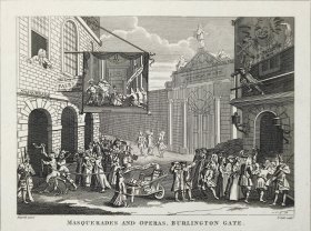 1824年 铜版画 雕刻凹版《MASQUERADES AND OPERAS BURLINGTON GATE》-  英国画家 威廉·荷加斯（William Hogarth）作品