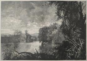 1873 木口木刻版画《卡塔瓦普河上的风景，SCENE ON THE CATAWAP RIVER,N.C 》开纸41*28cm