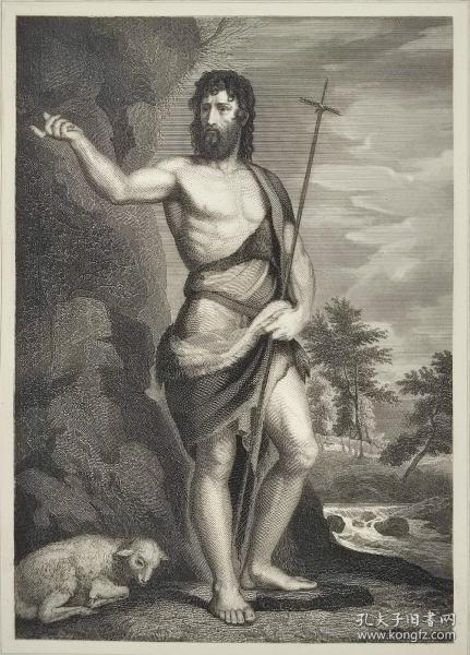 1860年 钢版画 雕刻凹版《旷野里的施洗约翰 Johannes der Tanfer in der Wuiste》-出自意大利艺术家提香·韦切利奥（Tiziano Vecellio）作品