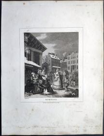 1824年 铜版画 雕刻凹版《一天的时光_早晨,MORNING》 英国画家 威廉·荷加斯（William Hogarth）作品