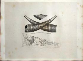1814年 钢版画 雕刻凹版 中式拓裱《THE BUGLE HORN OF THE CASTLE OF CARSLOGIE》- 版画印制于印度纸，中式拓裱于皇室纸上(super royal paper)，纸张37x26cm