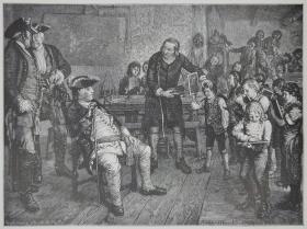 1888年 木口木刻 版画《弗里德里希-威廉一世参观乡村学校，FRIEDRICH WILHELM I. VISITS THE VILLAGE-SCHOOL》- 源自 德国画家 阿道夫·冯·门采尔（Adolph von Menzel）作品