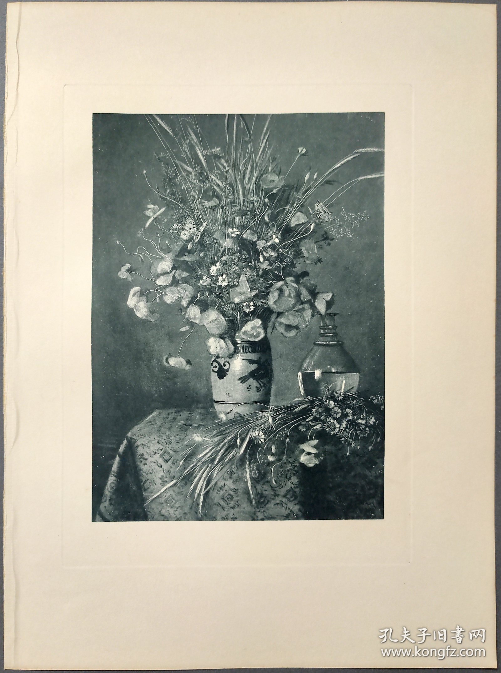 【汉斯·托马】1922年 铜版画 照相凹版《罂粟花 mohn》附资料页，汉斯·托马（Hans Thoma）德国画家