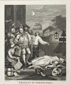 1824年 铜版画 雕刻凹版《CRUELTY PERFECTION》-  英国画家 威廉·荷加斯（William Hogarth）作品