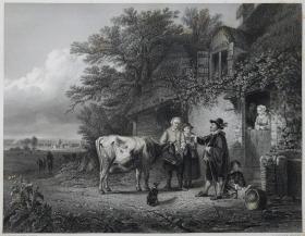 1860年钢版画 雕刻凹版《兽医，THE COW-DOCTOR》-出自 比利时画家 查尔斯-皮洛涅（Charles-PhilogèneTschaggeny）作品