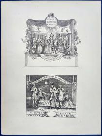 1900s 钢版画 雕刻凹版《皇家艺术中心，THEARTE ROYAL》- 源自 英国画家 威廉·荷加斯 （William Hogarth）作品