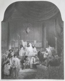 1851年钢版画 雕刻凹版《教堂，A JEWISH SYNAGOGUE》