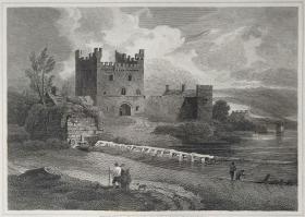 1814年 钢版画 雕刻凹版 中式拓裱《拜威尔城堡 BYWELL CASTLE》-出自 英国艺术家 卢克·克莱内尔（LUKE CLENNELL）作品，英国版画家 约翰-格里格 （John Greig）雕刻印制； 版画印制于印度纸，中式拓裱于皇室纸上(super royal paper)，纸张37x26cm