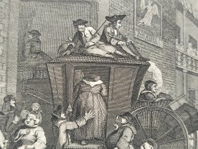 1824年 铜版画 雕刻凹版《A COUNTRY INN YARD》 -出自 英国艺术家 威廉·荷加斯(William Hogarth)作品，雕刻：托马斯·库克