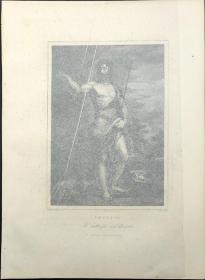 1860年 钢版画 雕刻凹版《旷野里的施洗约翰 Johannes der Tanfer in der Wuiste》-出自意大利艺术家提香·韦切利奥（Tiziano Vecellio）作品