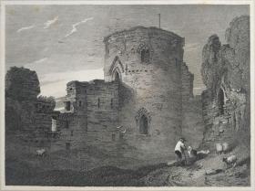 1814年 钢版画 雕刻凹版  中式拓裱《BOTHWELL CASTLE》-出自 英国艺术家 卢克·克莱内尔（LUKE CLENNELL）作品，英国版画家 约翰-格里格 （John Greig）雕刻印制； 版画印制于印度纸，中式拓裱于皇室纸上(super royal paper)，纸张37x26cm