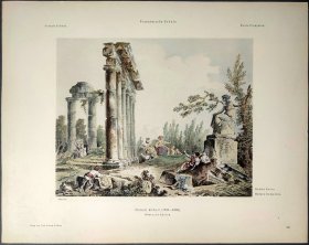 【 休伯特·罗伯特】1896年 珂罗版 版画《ROMAN RUINS》 纸张36.5×29厘米