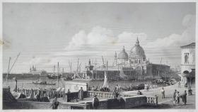 1855年钢版画 雕刻凹版《威尼斯海关，THE DOGANA: VENICE》