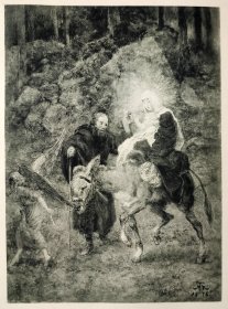 【汉斯·托马】1922年 铜版画 照相凹版《逃往埃及 Slucht nach Ugypten》附资料页