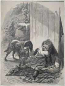 1873年 木口木刻 版画《陌生的狗,THE STRANGE DOG》开纸41*27.8cm