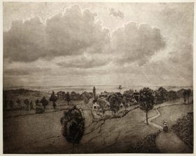 【汉斯·托马】1922年 铜版画 照相凹版《乡间景致 Durchsonnte Wolfe》附资料页