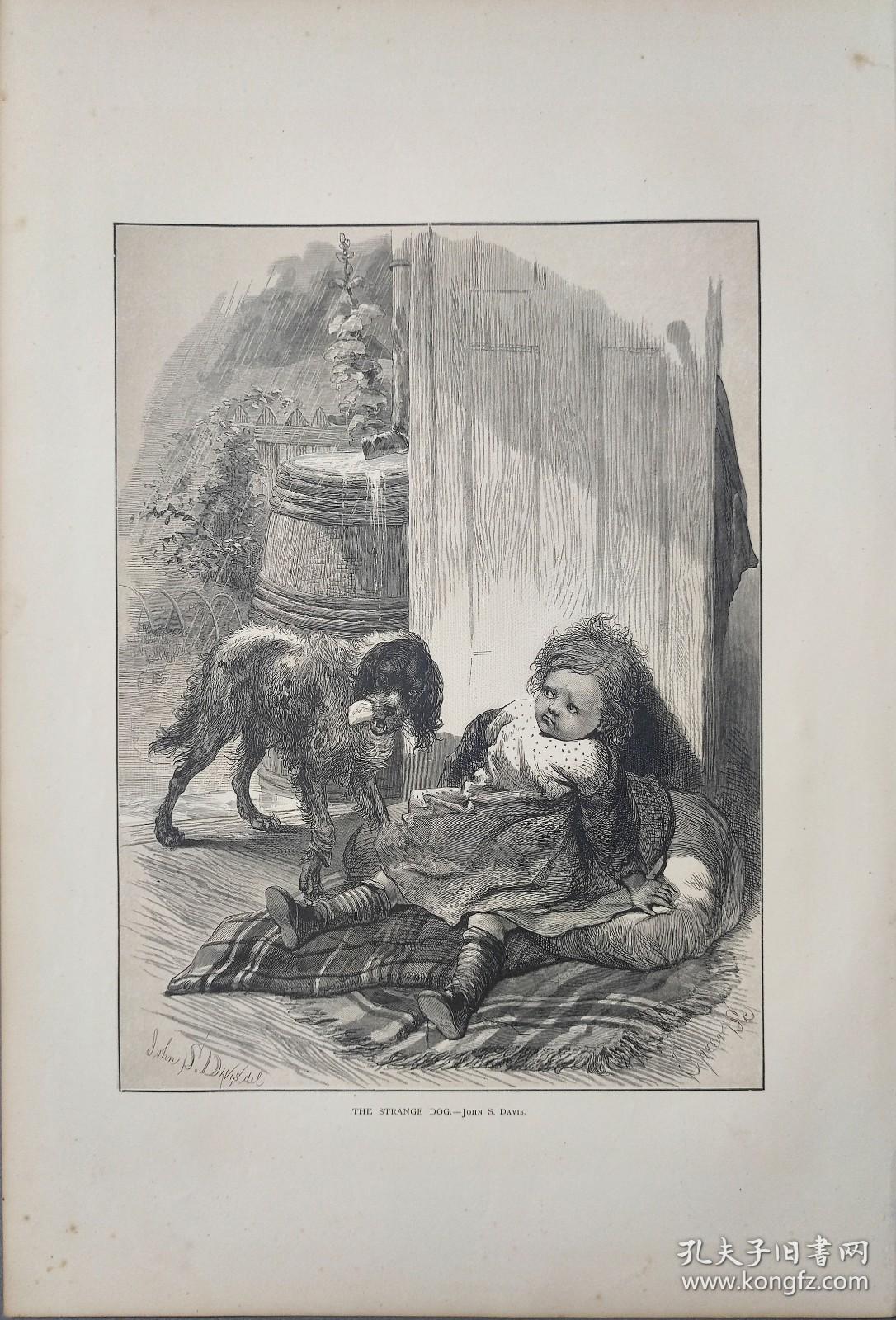 1873年 木口木刻 版画《陌生的狗,THE STRANGE DOG》开纸41*27.8cm