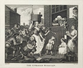 1824年 铜版画 雕刻凹版《THE ENRAGED MUSICIAN》-  英国画家 威廉·荷加斯（William Hogarth）作品