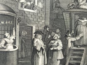 1824年 铜版画 雕刻凹版《A COUNTRY INN YARD》 -出自 英国艺术家 威廉·荷加斯(William Hogarth)作品，雕刻：托马斯·库克