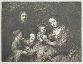 1876年 德国艺术家 威廉·昂格 蚀刻铜版画《家庭 Familienbildnifs》