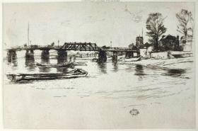 1900年【艺术的五十年特辑版】原创 蚀刻版画《桥，切尔西，CHELSEA》十九世纪末期的版画大师 詹姆斯·艾博特·麦克尼尔·惠斯勒作品