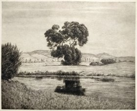 【汉斯·托马】1922年 铜版画 照相凹版《多瑙河 Die junge Donau》附资料页