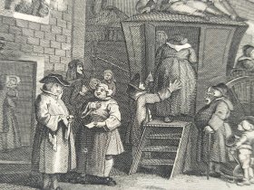 1824年 铜版画 雕刻凹版《A COUNTRY INN YARD》 -出自 英国艺术家 威廉·荷加斯(William Hogarth)作品，雕刻：托马斯·库克