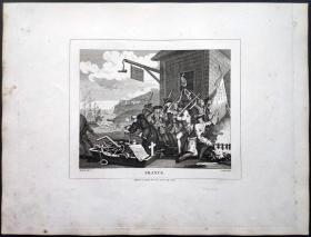 1824年 铜版画 雕刻凹版《入侵_法兰西，FRANCE 英国画家 威廉·荷加斯（William Hogarth）作品