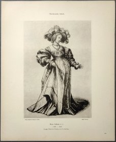 【汉斯·荷尔拜因】1896年 珂罗版 版画《JUNGE BASELER DAME MIT FEDERHUT》 纸张36.5×29厘米