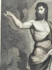 1860年 钢版画 雕刻凹版《旷野里的施洗约翰 Johannes der Tanfer in der Wuiste》-出自意大利艺术家提香·韦切利奥（Tiziano Vecellio）作品