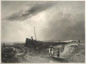 【弗农系列版画 附资料页】1851年 钢版画 雕刻凹版《THE OLD PIER AT LITTLEHAMPTON》