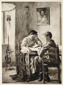 【汉斯·托马】1922年 铜版画 照相凹版《姐弟 Die Befchwifter》附资料页