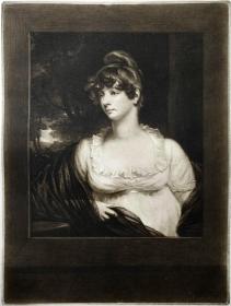 【限量300】1922年美柔汀铜版画 照相凹版《斯莱戈侯爵夫人-路易莎·凯瑟琳 Louisa Catherine, Marchioness of Sligo》-原作 英国画家 约翰·奥佩（John Opie)，弗朗茨·汉恩斯坦印制，纸张49x35厘米
