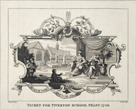 1824年 铜版画 雕刻凹版《TICKET FOR TIVERTON SCHOOL FEAST.1740》 -出自 英国艺术家 威廉·荷加斯(William Hogarth)作品，雕刻：托马斯·库克