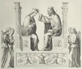 1860年 钢版画 雕刻凹版《加冕 die Krnung Maria》-出自意大利画家 吉罗拉莫·迪·贝纳迪诺（ Girolamo di Bernardino）作品