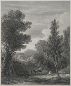 【弗农系列版画 附资料页】1851年 钢版画 雕刻凹版《A WOODLAND VIEW》