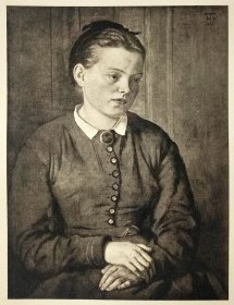 【汉斯·托马】1922年 铜版画 照相凹版《1871 阿加滕的肖像  Agathe Thoma》附资料页，汉斯·托马（Hans Thoma）德国画家