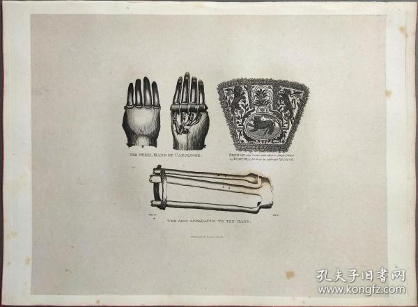 1814年 钢版画 雕刻凹版 中式拓裱《THE ARM APPARTUS TO THE HAND》- 版画印制于印度纸，中式拓裱于皇室纸上(super royal paper)，纸张37x26cm