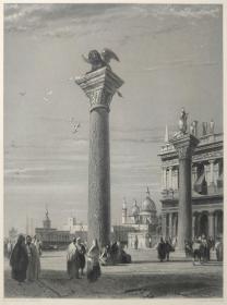 【弗农系列版画 附资料页】1851年 钢版画 雕刻凹版《THE COLUMNS OF ST. MARK_VENICE》