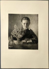 【汉斯·托马】1922年 铜版画 照相凹版《玛丽安·迈尔 Marianne Maier》附资料页，汉斯·托马（Hans Thoma）德国画家